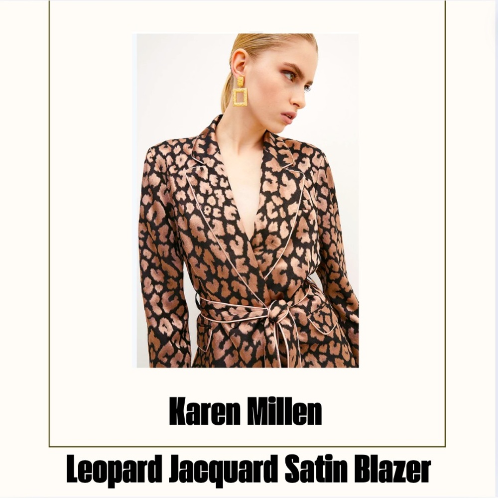 Karen Millen Leopard Jacquard Belted Double Breasted Jacket, size 6